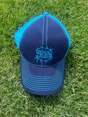 Good Times Outdoors Navy and Teal Embroidered Mesh Velcro back Cap